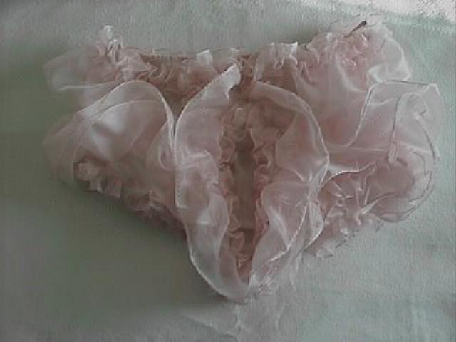 cut front open and trim both sides for pink ruffled sissy panties